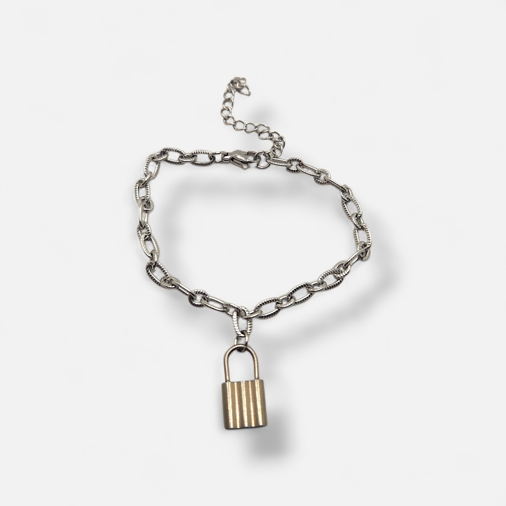 Silver and Gold Chain Bracelet with Padlock Charm